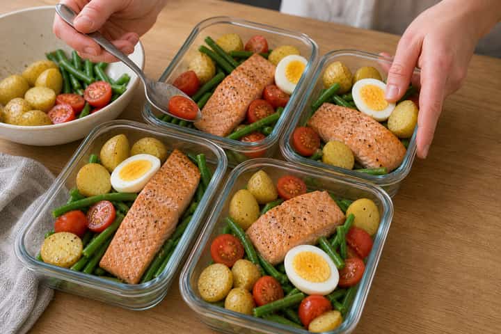 Salmon Nicoise Lunch Boxes cooking step 5: Finish the dish.