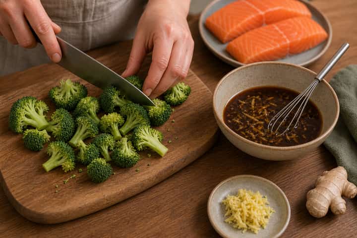 Salmon Teriyaki Rice Bowls cooking step 2: Prep the greens.
