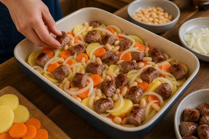 Sausage Bean Hotpot cooking step 3: Build the flavour.