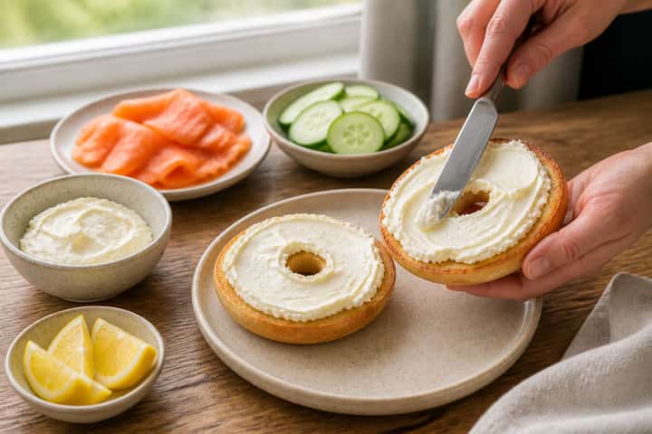 Smoked Salmon Bagels cooking step 3: Build the flavour.
