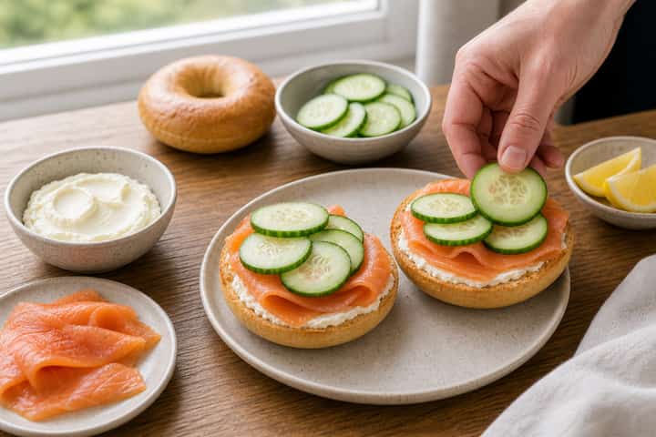 Smoked Salmon Bagels cooking step 4: Bring it together.