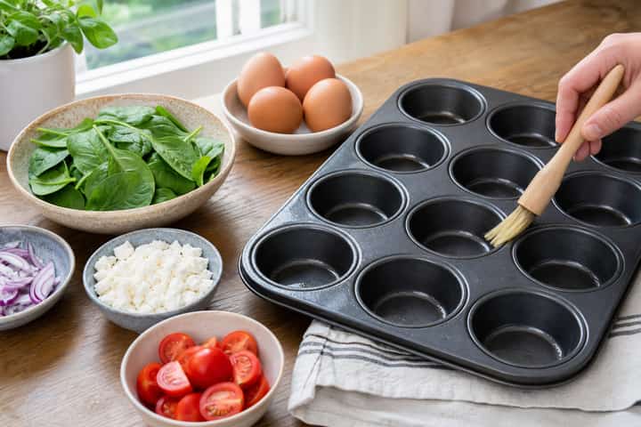 Spinach and Feta Egg Muffins cooking step 1: Get prepped.
