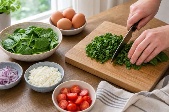 Spinach and Feta Egg Muffins cooking step 2: Start cooking.