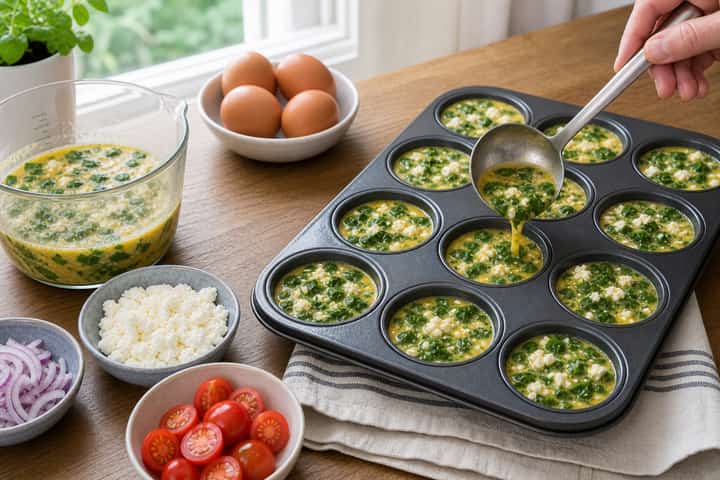 Spinach and Feta Egg Muffins cooking step 4: Bring it together.