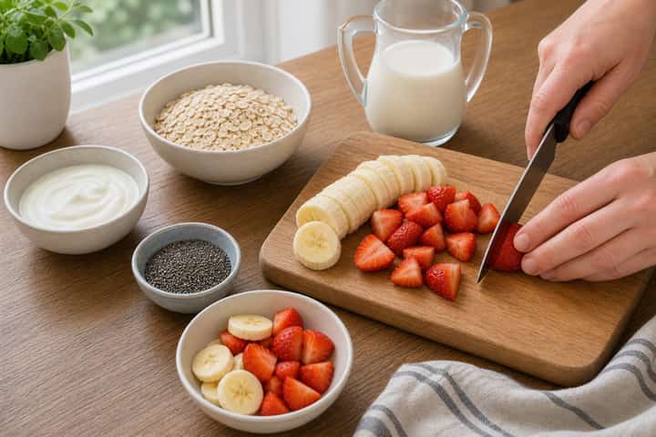 Strawberry Banana Overnight Oats cooking step 1: Get prepped.