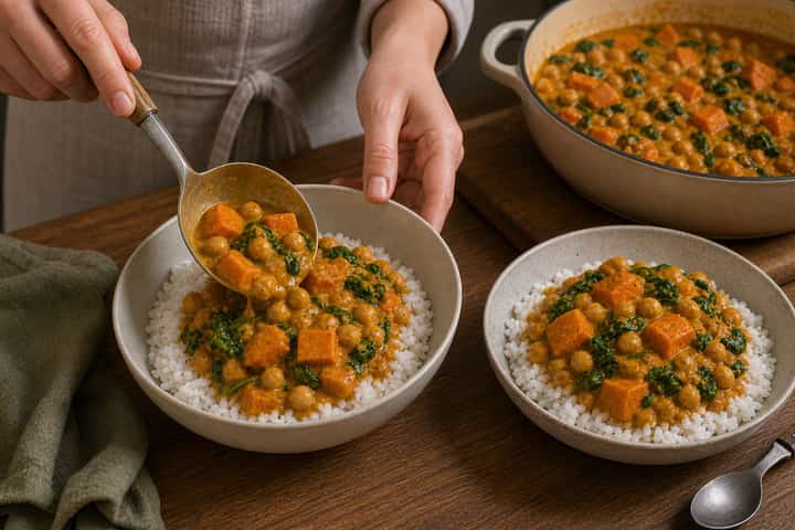 Sweet Potato Chickpea Curry cooking step 6: Serve over rice.
