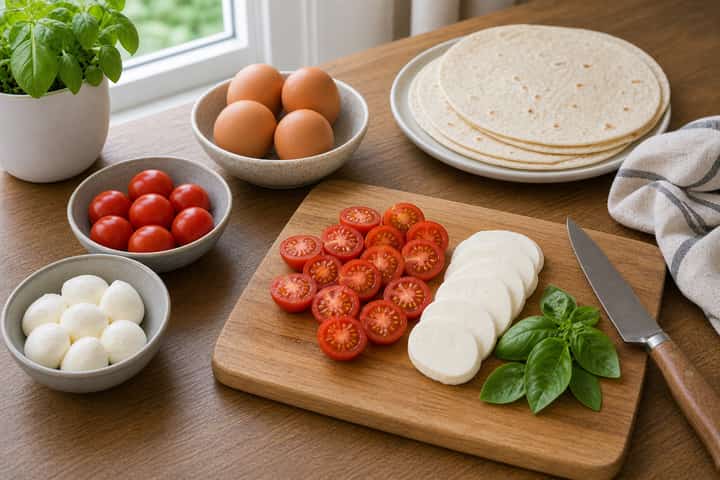 Tomato Mozzarella Breakfast Wraps cooking step 1: Get prepped.