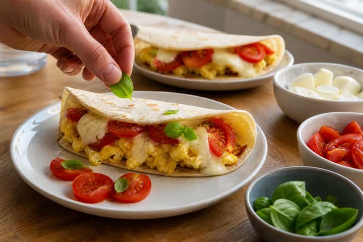 Tomato Mozzarella Breakfast Wraps cooking step 5: Finish the dish.