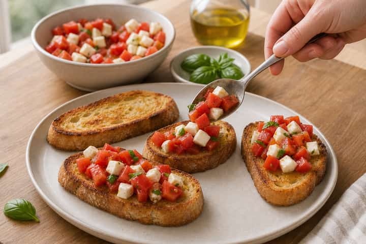 Tomato Mozzarella Bruschetta Lunch cooking step 4: Bring it together.