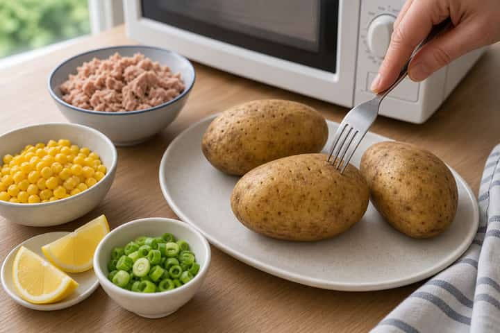 Tuna Sweetcorn Jacket Potatoes cooking step 1: Get prepped.