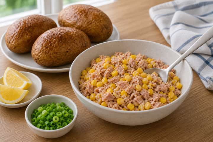 Tuna Sweetcorn Jacket Potatoes cooking step 3: Build the flavour.