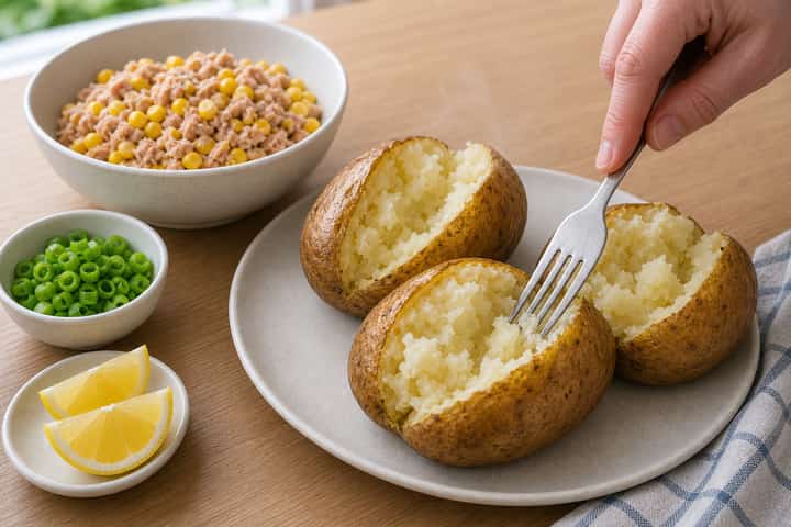 Tuna Sweetcorn Jacket Potatoes cooking step 4: Bring it together.