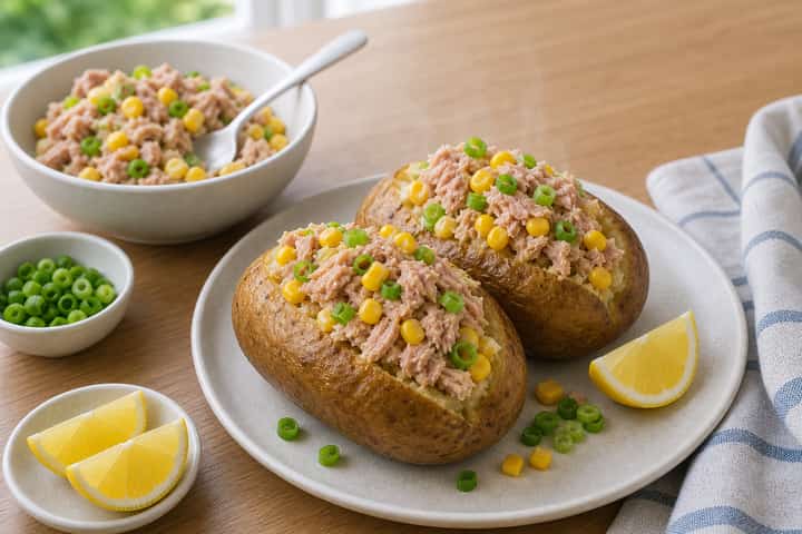 Tuna Sweetcorn Jacket Potatoes cooking step 5: Finish the dish.