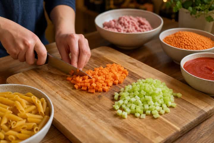 Turkey Lentil Bolognese cooking step 1: Get prepped.