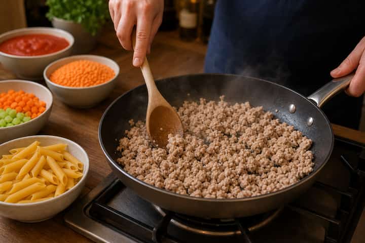 Turkey Lentil Bolognese cooking step 3: Build the flavour.