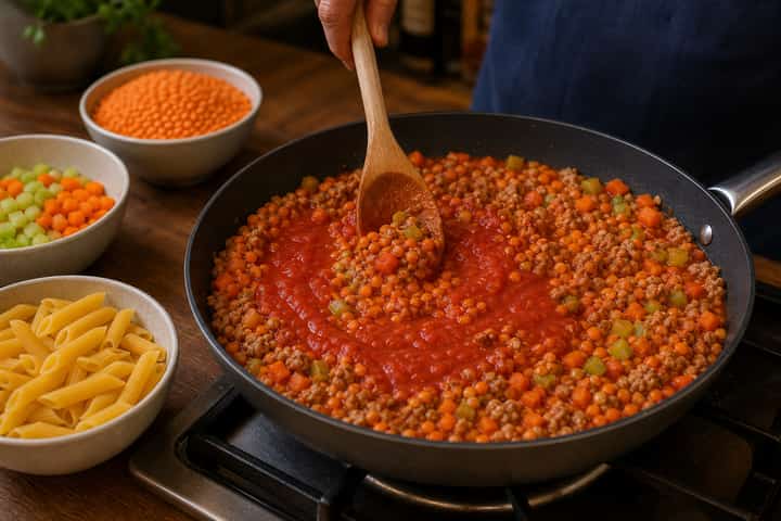 Turkey Lentil Bolognese cooking step 4: Bring it together.
