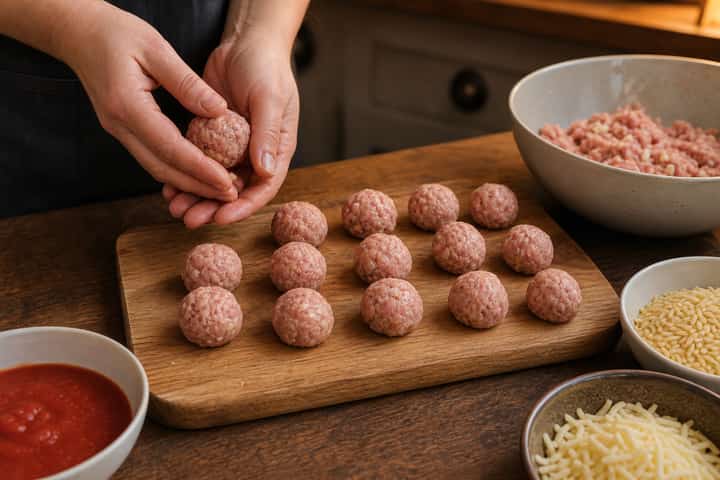 Turkey Meatball Orzo Bake cooking step 2: Shape the meatballs.