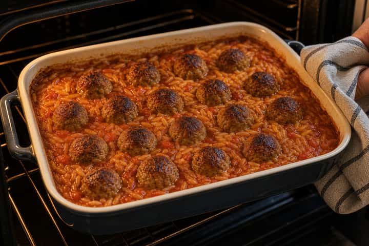 Turkey Meatball Orzo Bake cooking step 5: Bake until tender.
