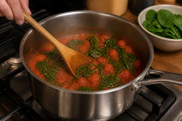Vegetable Lasagne cooking step 2: Make the tomato layer.