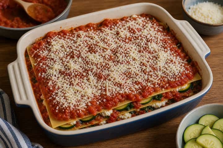 Vegetable Lasagne cooking step 4: Finish the stack.