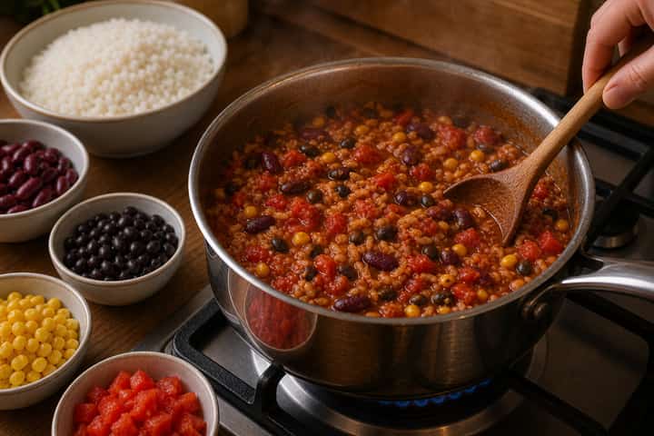 Veggie Chilli Rice cooking step 5: Finish the dish.