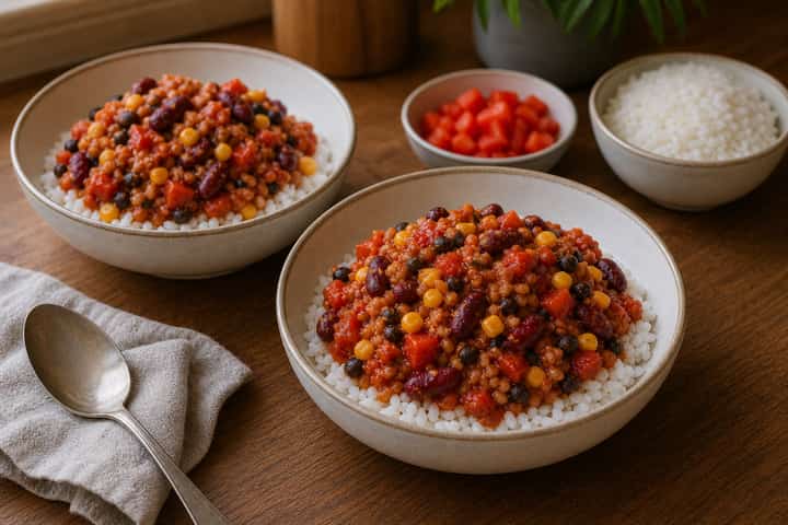 Veggie Chilli Rice cooking step 6: Serve.